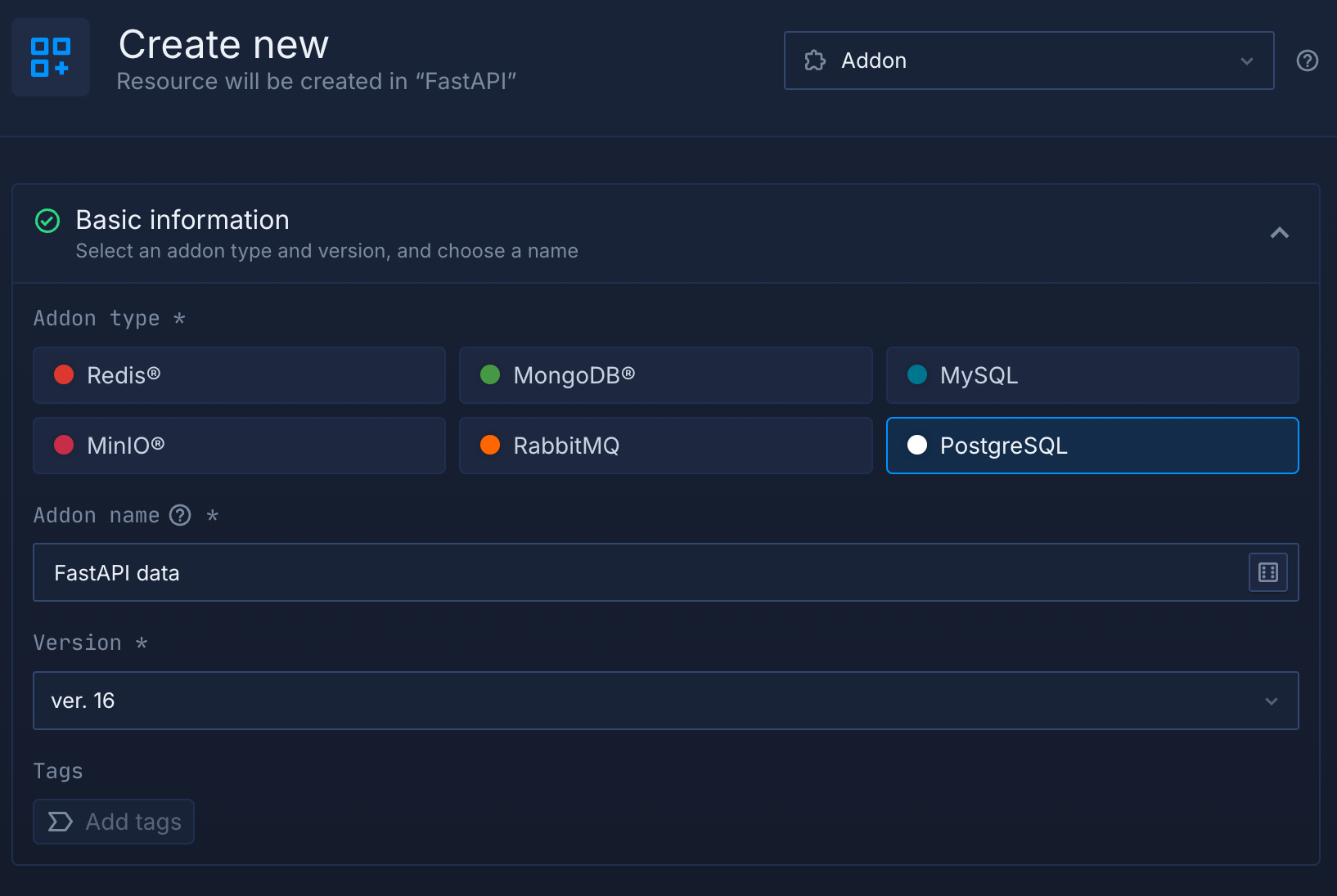 Creating a PostgreSQL addon in the Northflank application