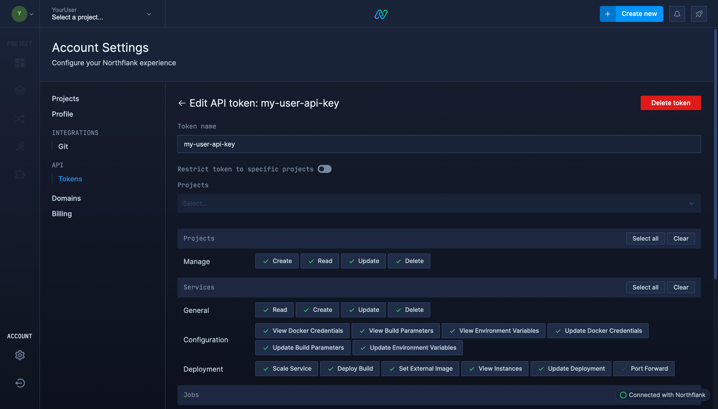 Create user API key