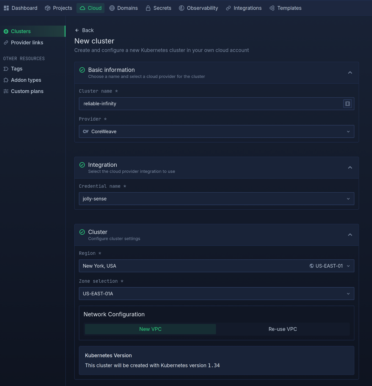 Create a new cluster