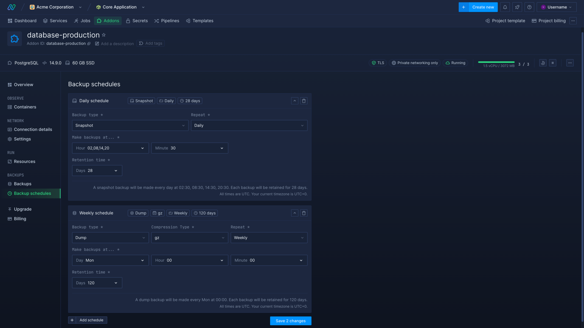 Adding scheduled backups for an addon in the Northflank application