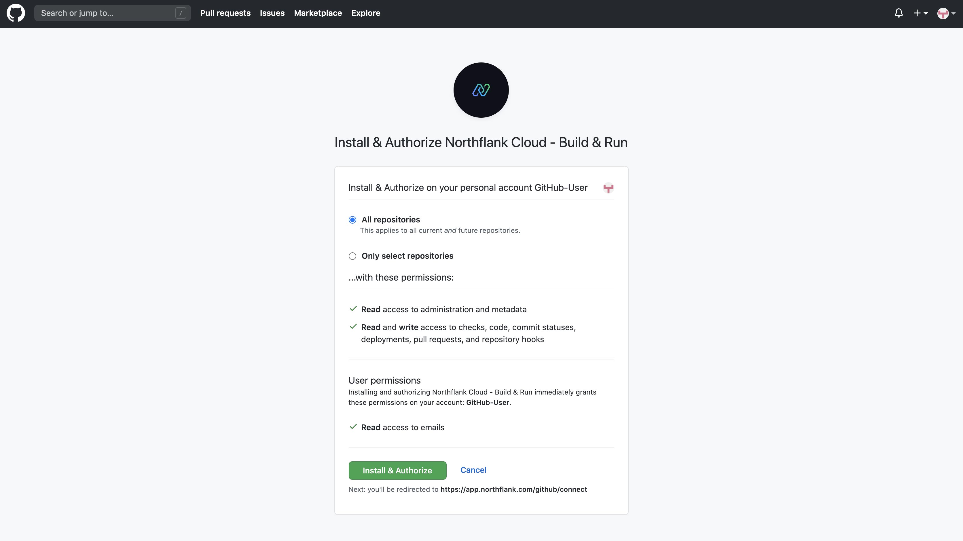 Authorising Northflank in GitHub