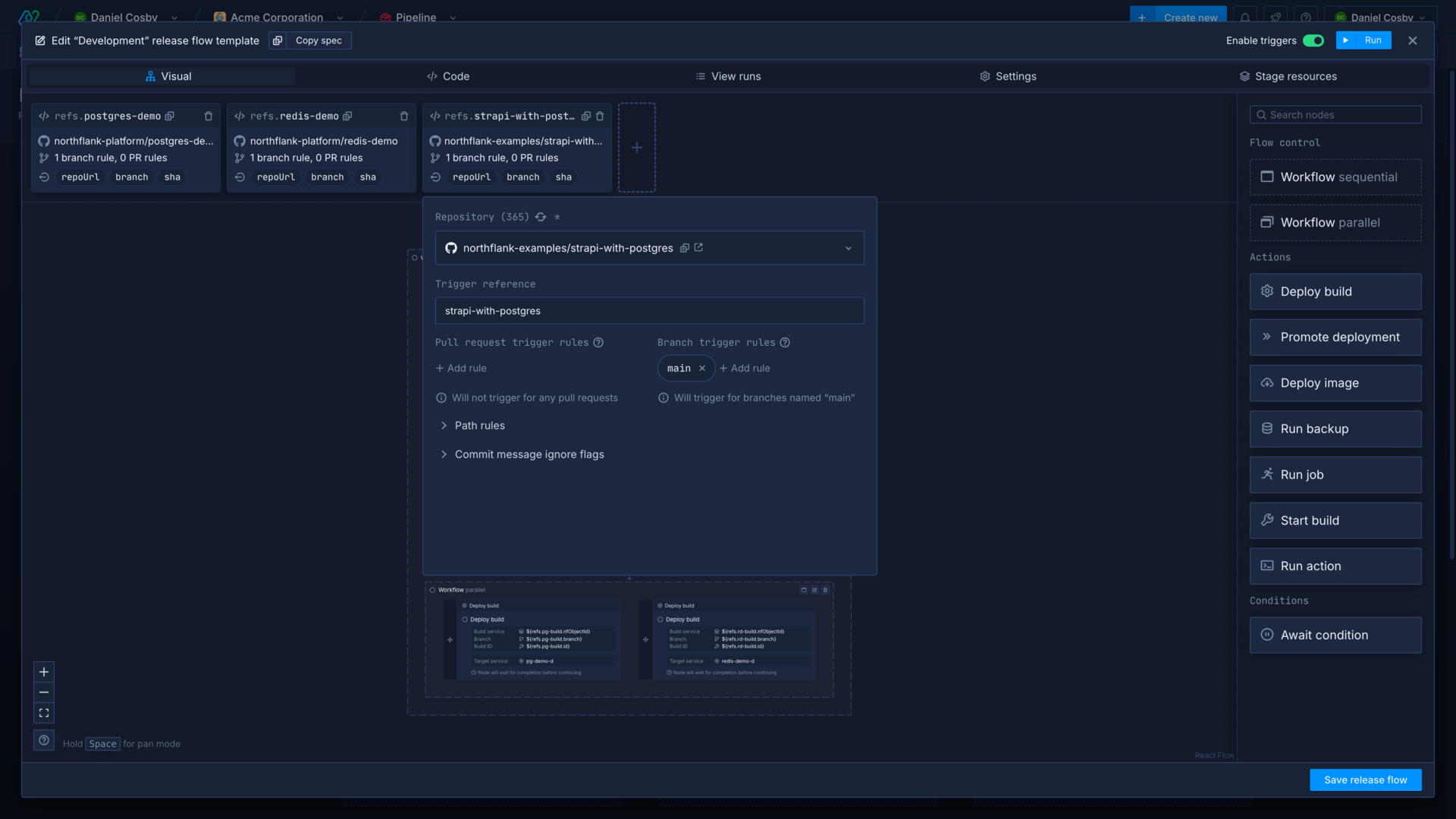 Adding a Git trigger to a release flow in the Northflank application