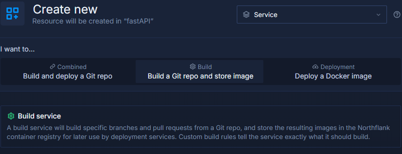 Creating a build service using the Northflank application