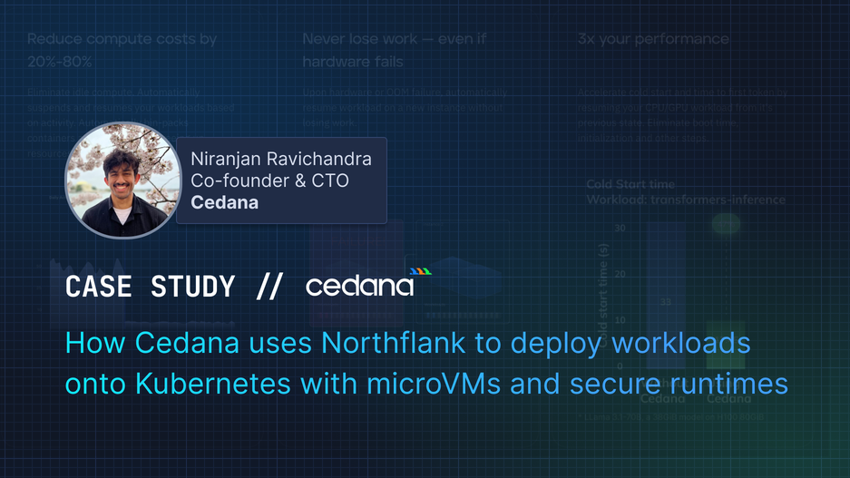 Header image for blog post: How Cedana uses Northflank to deploy workloads onto Kubernetes with microVMs and secure runtimes