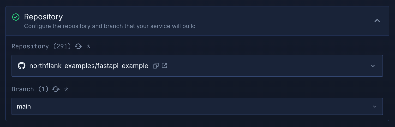 Selecting a Git repository using the Northflank application