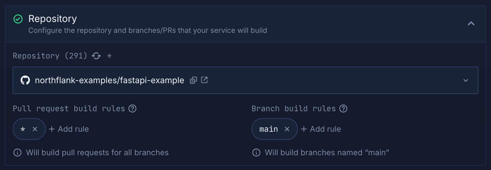 Configuring build rules in the Northflank application